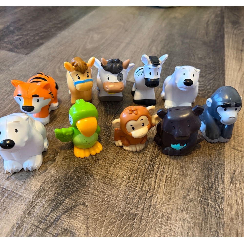 Fisher Price Little People Animal Figure Lot 10 Piece Zoo Farm Jungle Set Toys